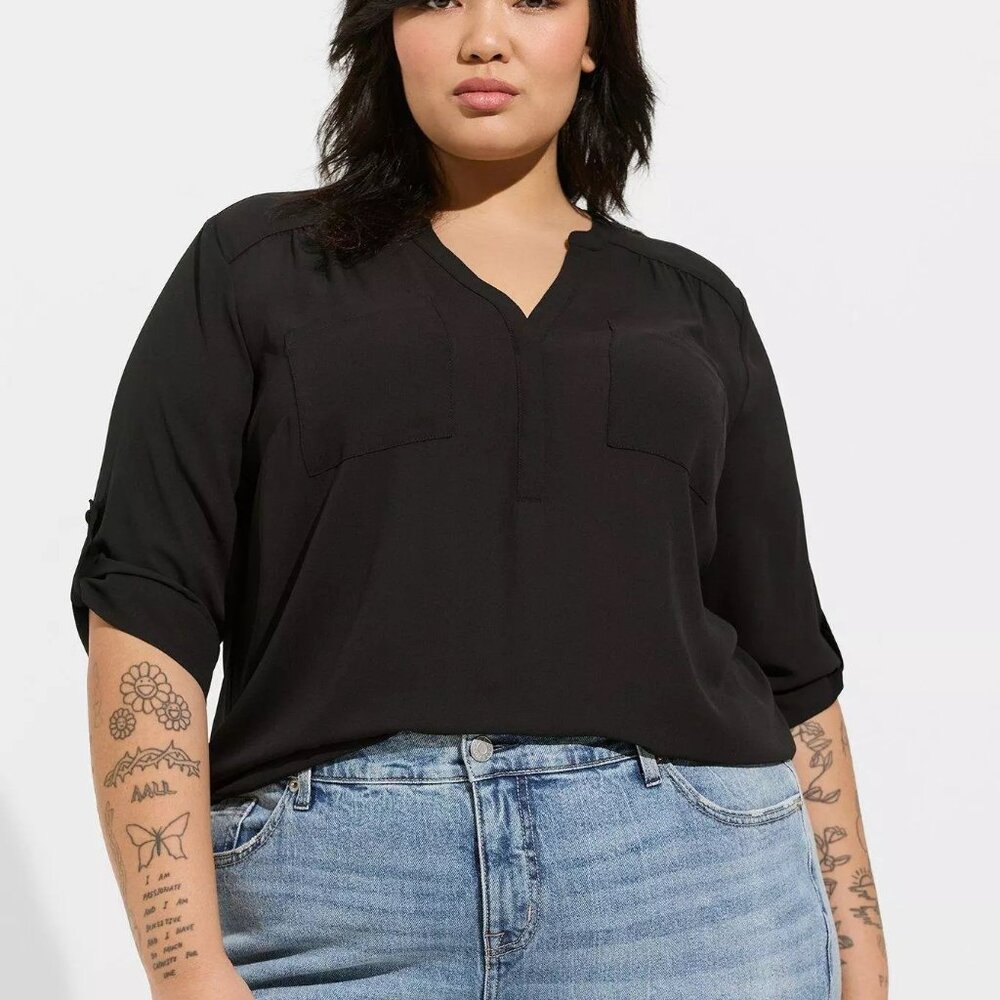 Torrid Harper Georgette 3/4 Sleeve Blouse Black Size 3